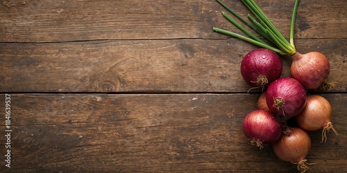 Onions arranged on a weathe...