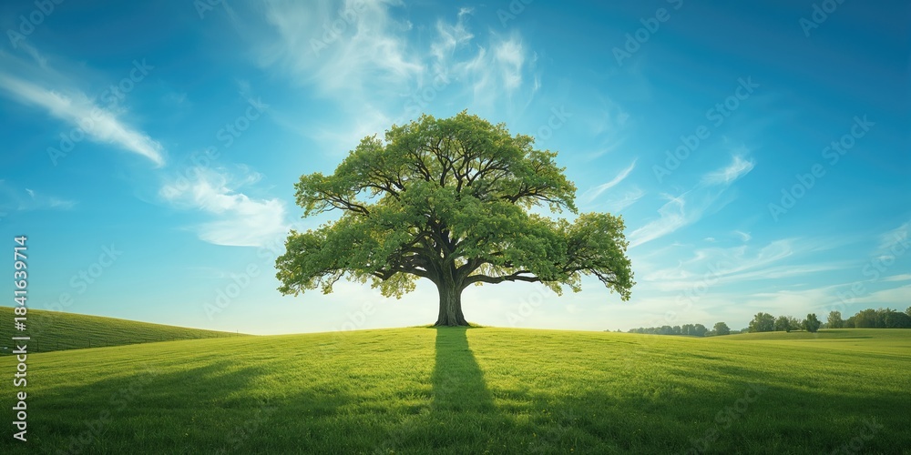 Naklejka premium Majestic tree standing in a rural field serving as a natural landscape feature