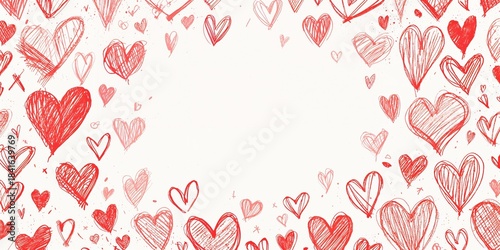 Sketch-style hearts in a fr...