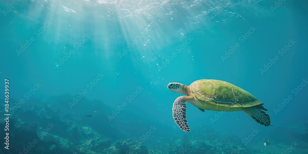 Fototapeta premium A Chelonia mydas swimming near the shoreline, highlighting marine species monitoring efforts