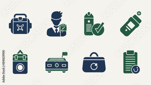 Collection of two-tone icon designs representing diverse elements and symbolisms across a variety