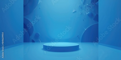 Blue-colored 3D podium with...