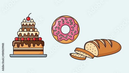 A delightful assortment of sweet treats including cake donut and sliced bread display