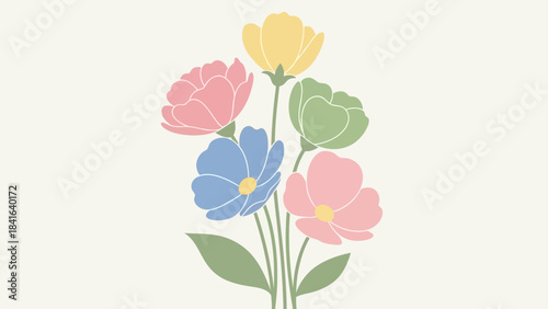 Elegant pastel floral bouquet illustration with soft colors and simple design ideal as background