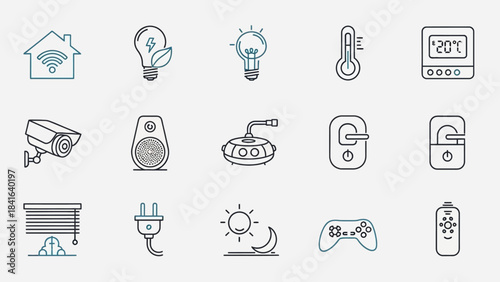 Smart Home Automation Icon Set Illustrating Connected Living and Modern Technology Systems
