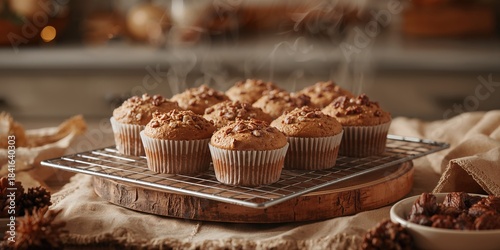 Freshly baked muffins toppe...