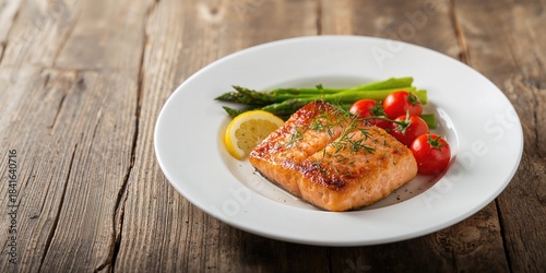 Fried salmon steak with coo...
