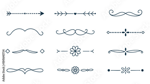 A set of decorative hand-drawn page dividers and text separators for design projects