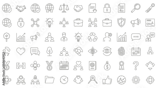 Extensive collection of universally recognized line icons conveying diverse concepts and metaphors