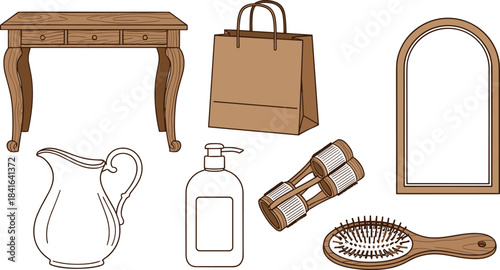 Vector Line Art Illustration of Three Pet Food Bags with a Paw Print Logo, Ideal for Animal Care, Veterinary, Pet Shop, and Retail Packaging Graphics.