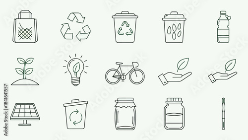 Eco-Friendly Lifestyle Elements in Linear Style: Sustainable Living and Ecological Awareness