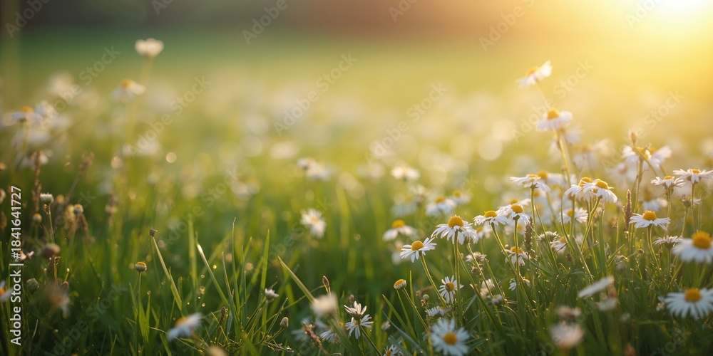 Fototapeta premium White flower meadow, natural backdrop for herbal remedies, Earth Day