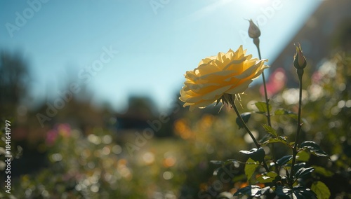 Vivid yellow rose blooming ...