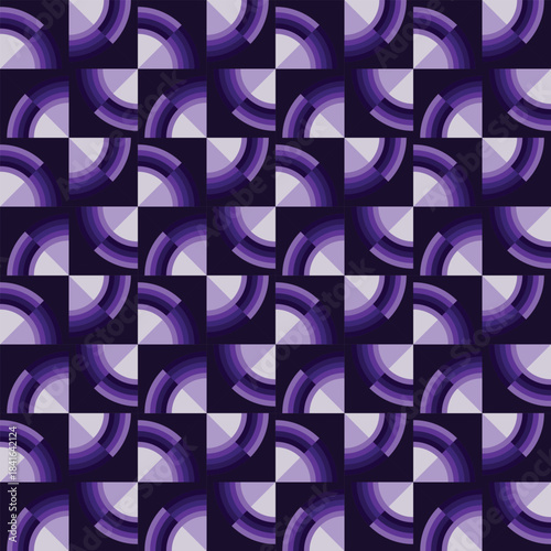 A swirling collection of deep purple folding pinwheel shapes rotating together to create a bold hypnotic abstract geometric tapestry