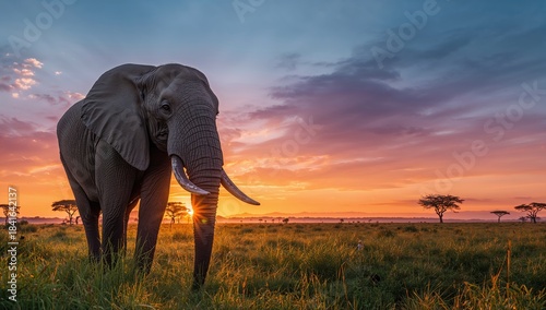 An isolated elephant at dus...