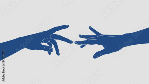 Elegant reaching hands illustration symbolizing connection and human relationships in blue tones