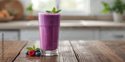 Blueberry smoothie served i...