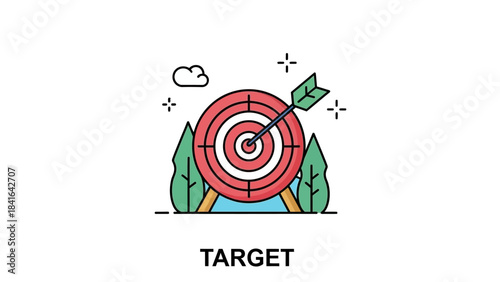 Focused precision achieving objectives with archery illustration on white background