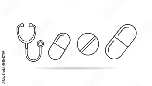 Minimalist line drawing of medical tools symbolizing health care and wellbeing