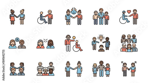 Diverse community icons showcasing equality, inclusivity, and social harmony representing unity
