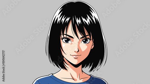 Portrait of a captivating anime girl with sleek black hair and stunning detailed eyes