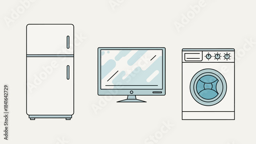 Minimalist vector illustration showcasing essential home appliances in a clean design