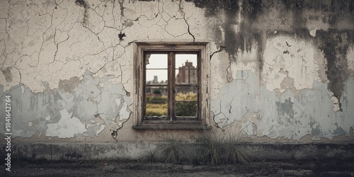 Old broken window with crac...
