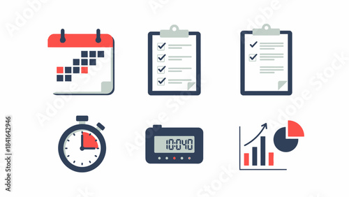 Effective time management tools and project tracking system represented with vector graphics