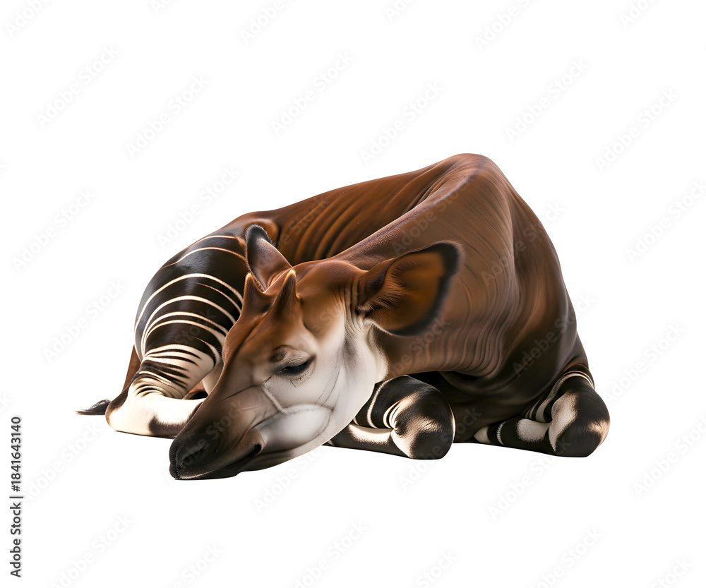 Naklejka premium Sleepy okapi resting peacefully in its natural habitat a beautiful and rare animal