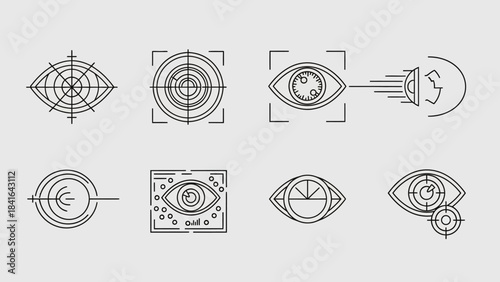 Visionary technology: abstract depictions of eyes and targeting systems in a clean and modern style