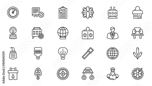 Collection of assorted minimalistic business icons representing various professional fields and