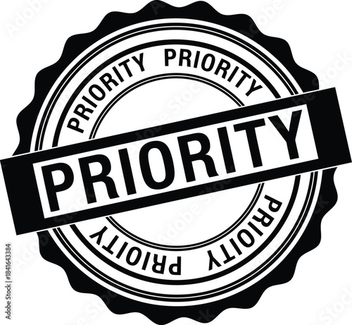 Priority stamp black rubber seal vector illustration, important attention, urgent action required icon