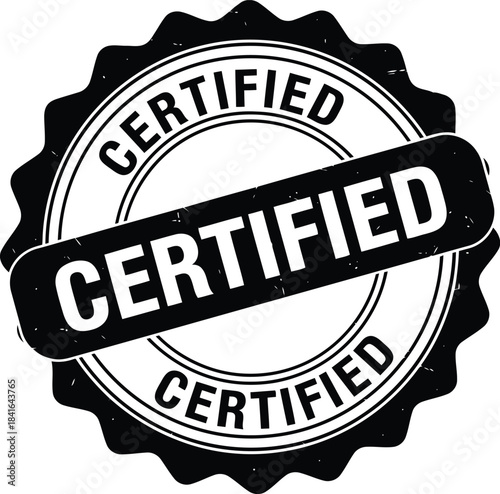 Certified stamp black grunge rubber seal vector, official quality guaranteed badge illustration