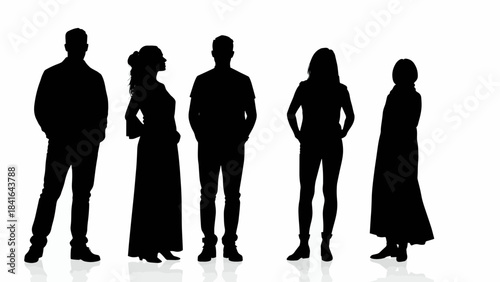 Diverse Group of People Silhouettes Vector Illustration, Representing Community and Unity in a Stylish Graphic