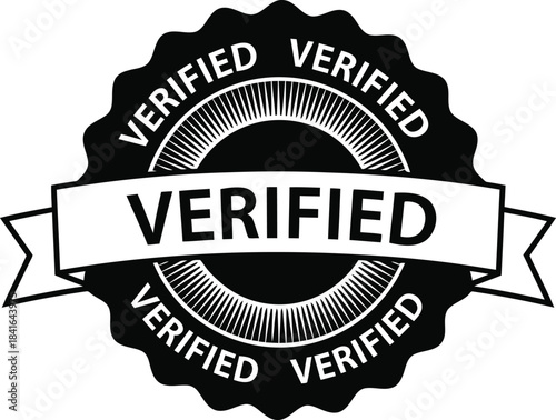 Verified stamp black rubber seal vector illustration, authentication, guaranteed quality badge icon