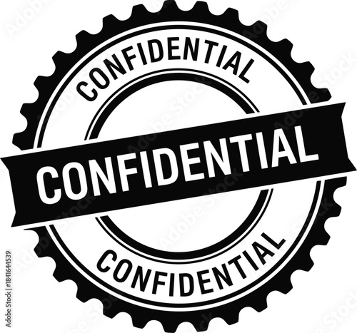 Confidential security stamp, black grunge seal, private document protection, restricted access icon