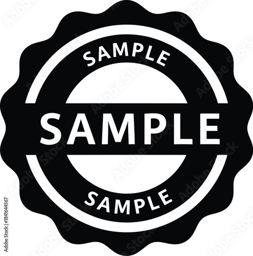 Sample product round black stamp, demonstration copy, free test item, promotional giveaway vector