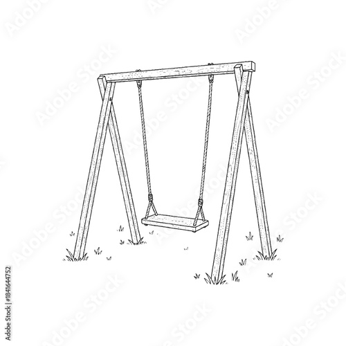 Hand-Drawn Sketch of a Classic Wooden Swing Set