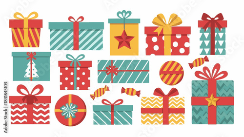 Holiday gifts with cheerful designs, vibrant colors, and festive decorations, creating a joyful and lively atmosphere for celebrating the season with love and joy