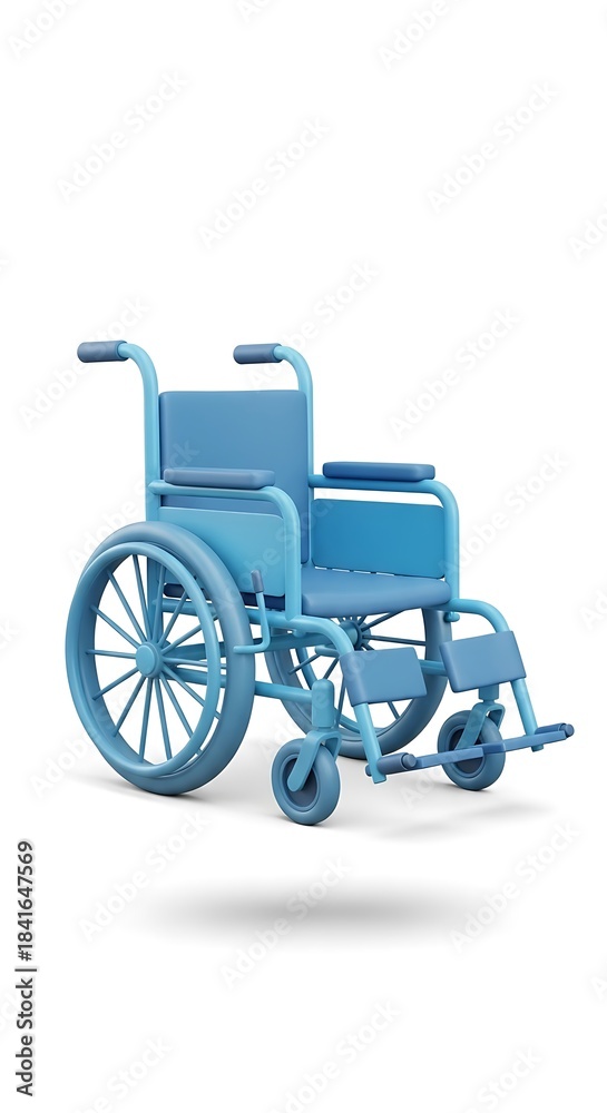 Fototapeta premium Blue Wheelchair on White Background - Mobility and Accessibility Aid.