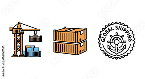 Industrial Crane Loading Shipping Containers at Port.