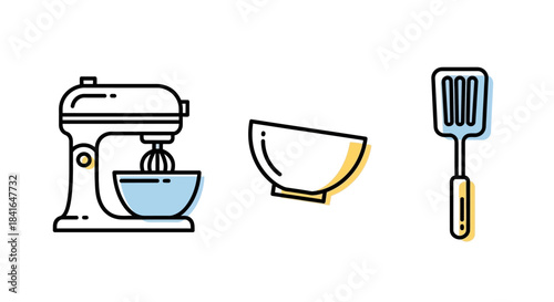 Kitchen Appliances and Utensils Set for Baking and Cooking.