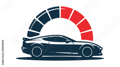 A sleek sports car silhouette with a high-performance speed gauge illustration