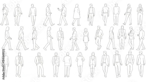 Collection of various people walking in different poses and outfits