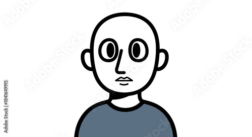 Stylized illustration of a bald man with an intrigued expression in simple black outline and gray