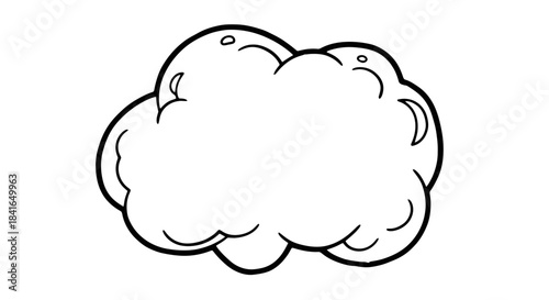 Stylized white fluffy cloud with black outline isolated on white backdrop vector illustration for