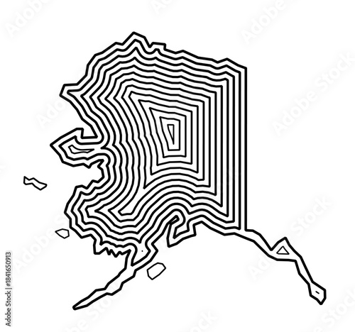 Symbol Map of the State Alaska (United States of America) showing the state border buffered inside with black tapering lines