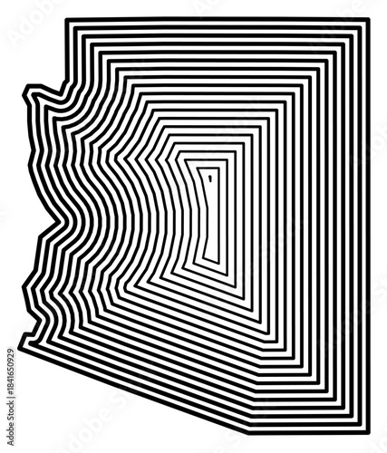 Symbol Map of the State Arizona (United States of America) showing the state border buffered inside with black tapering lines