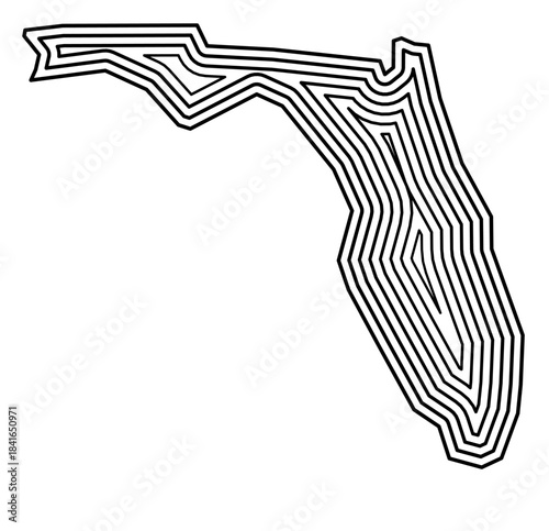 Symbol Map of the State Florida (United States of America) showing the state border buffered inside with black tapering lines