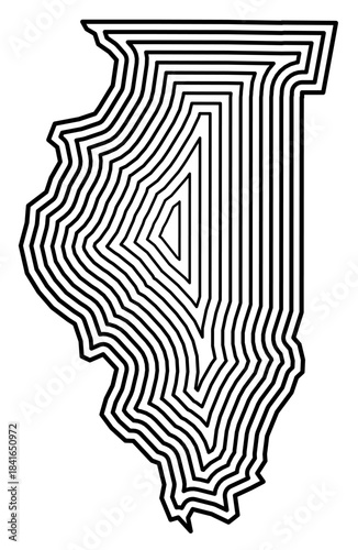 Symbol Map of the State Illinois (United States of America) showing the state border buffered inside with black tapering lines